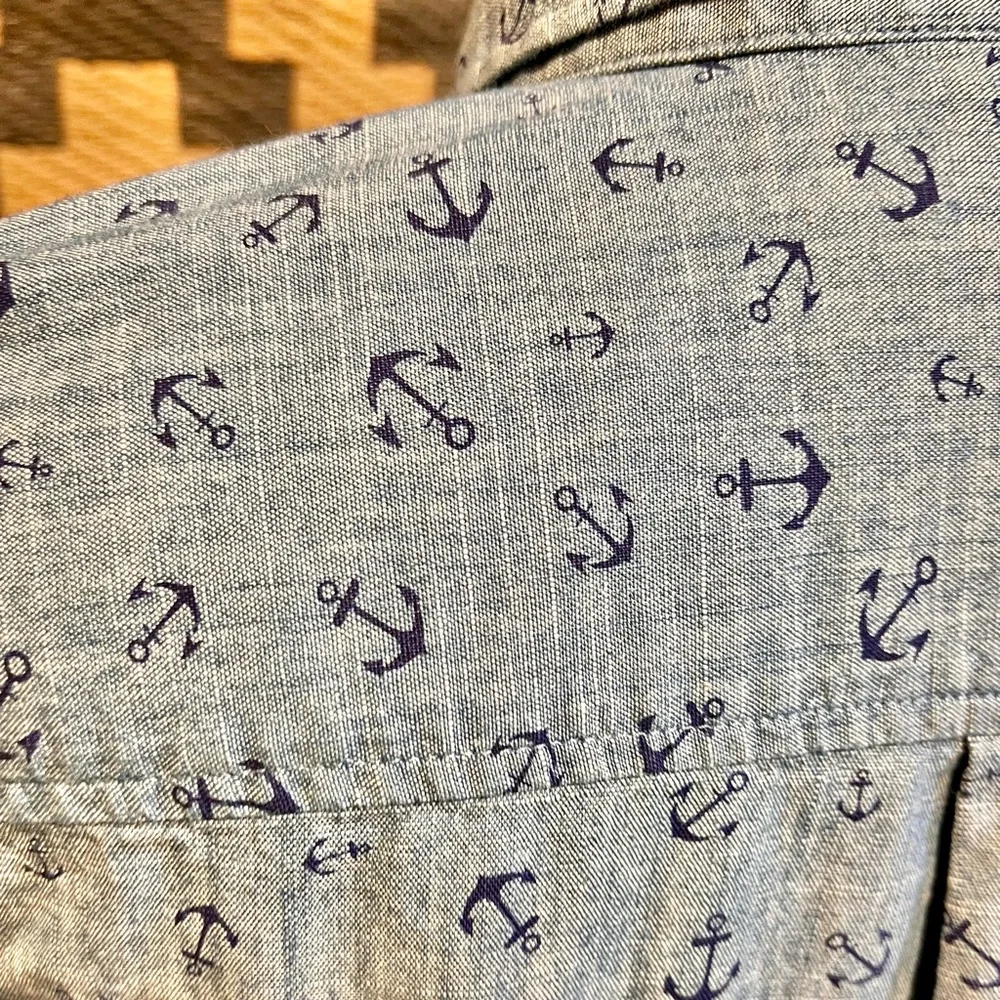 JCrew‎ nautical boat anchor half button shirt 100% chambray cotton coastal ocean